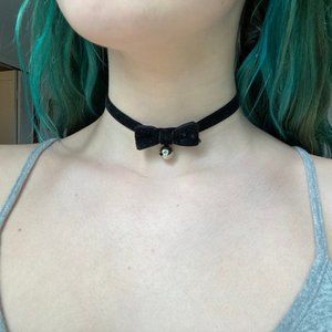 Black Velvet Bow and Bell Necklace